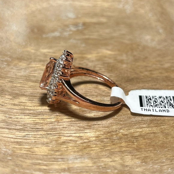 Synthetic Morganite & White Zircon Tear Drop Rose Gold Over Sterling Silver Ring - Picture 5 of 13